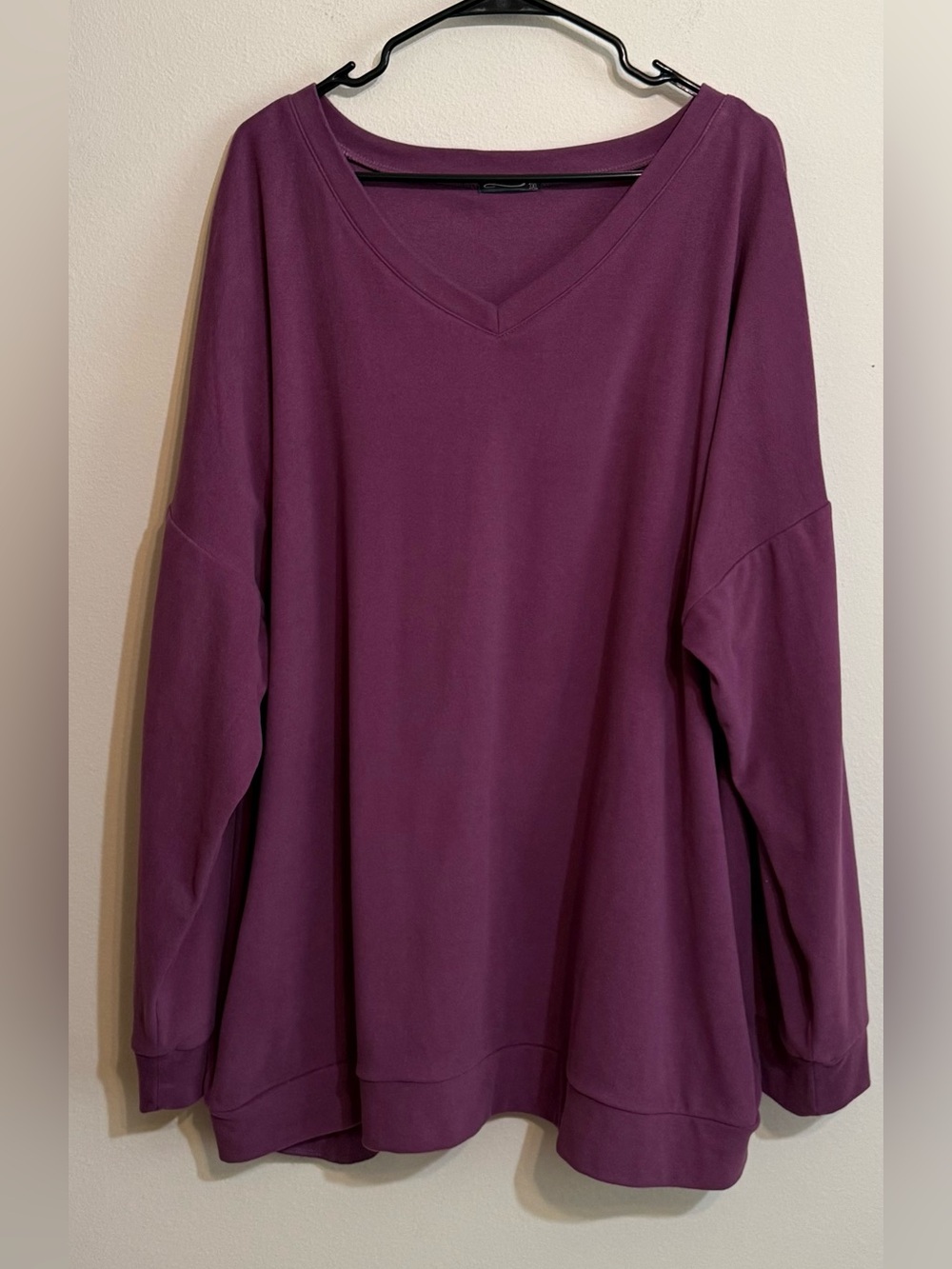 Ofeefan V-Neck Long Sleeve Relaxed Top - Plum 3X